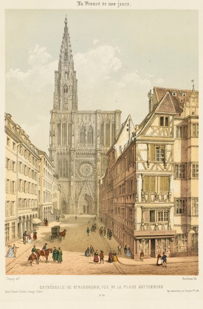 La rue Mercière et la façade ouest de la cathédrale de Strasbourg - Nicolas Marie Joseph (after) Chapuy