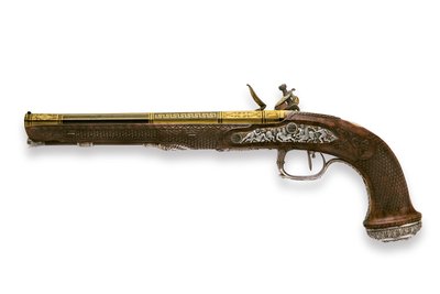 Un des deux pistolets à silex rayés montés en argent, Versailles - Nicolas Noel Boutet