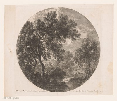 Paysage forestier avec deux hommes derrière un troupeau - Nicolas Perelle