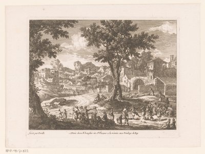 Paysage avec groupe de personnes dansant et discutant - Nicolas Perelle