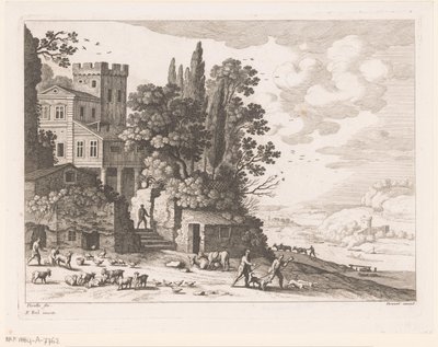 Paysage avec maison, personnages et bétail - Nicolas Perelle