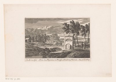 Paysage avec des promeneurs près d