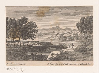 Paysage avec des promeneurs près d
