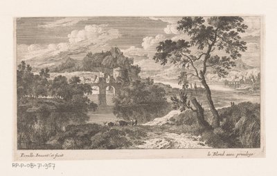 Paysage fluvial avec un pont à deux arches - Nicolas Perelle