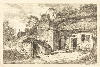 Un cottage avec deux hommes assis à l
