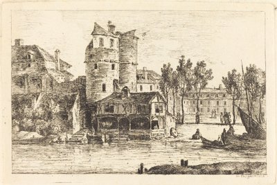 Ville sur une rive avec deux tours rondes - Nicolas Perignon