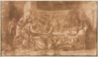 Extrême-Onction (recto), Trois têtes et autres croquis (verso), 1643-1644 - Nicolas Poussin