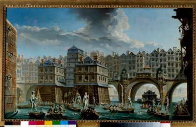 Le jeu des marins entre le Pont Notre-Dame et le Pont-au-Change - Nicolas Raguenet