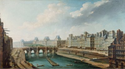 Vue du Palais du Louvre, du Pont Neuf et du Quai des Orfèvres depuis le Quai des Grands Augustins, c.1760 (huile sur toile) - Nicolas Raguenet