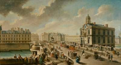 Vue du Pont Neuf et de la pompe Samaritaine depuis le Quai de la Mégisserie - Nicolas Raguenet