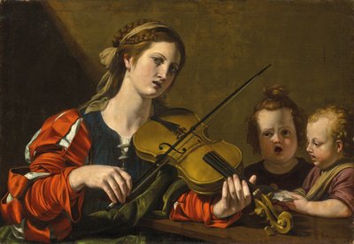 Une femme jouant du violon avec deux enfants chantant - Nicolas Tournier