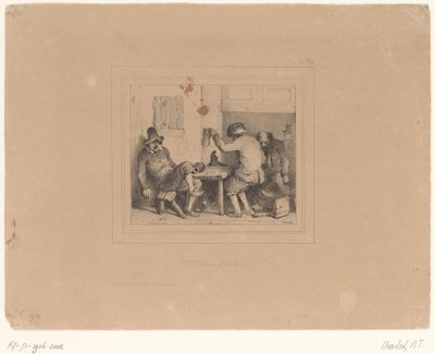 Trois paysans ivres dans une taverne (Vive la joie, Schetsen 1837, Croquis par Charlet 1837) - Nicolas Toussaint Charlet