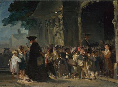 Enfants devant une entrée d