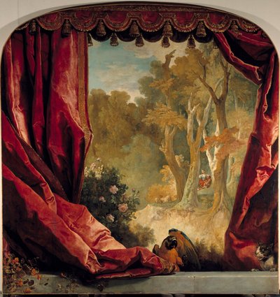 Composition décorative avec rideaux, paysage et animaux - Nicolas de Largillière