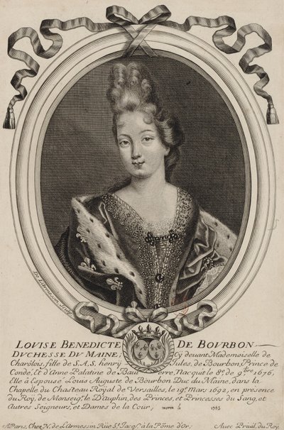 Gravure de Louise Bénédicte de Bourbon (duchesse du Maine), par Nicholas de Larmessin de Paris vers 1690 - Nicolas de Larmessin