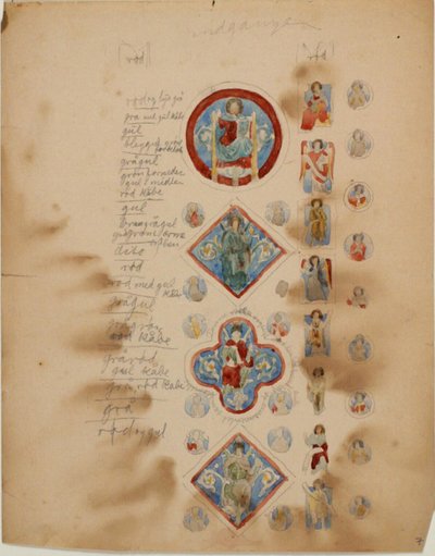 Copies de mosaïques paléochrétiennes, ainsi que des notes sur les couleurs - Niels Larsen Stevns