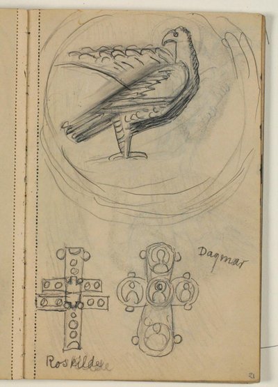 Étudier les oiseaux et deux croix, probablement d