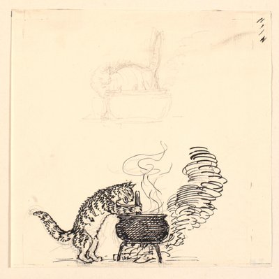 Illustration pour "Le gros chat" et esquisse - Niels Skovgaard
