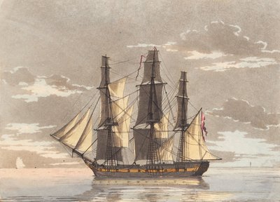 Une frégate danoise avec toutes les voiles dans une mer calme - Niels Truslew