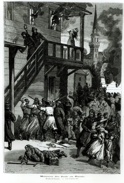 Massacre des Juifs en Russie, gravé par Gustave Voulquin (fl.1880-90) du Journal Illustré, juin 1881 - Nielsen