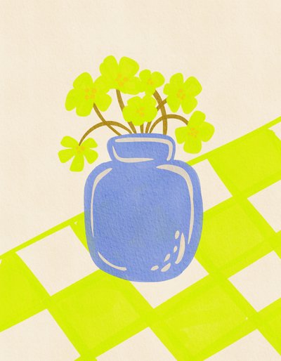 Fleurs fraîches dans un vase bleu - Nikita Jariwala