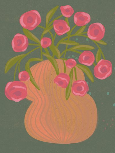 Fleurs roses dans un vase orange - Nikita Jariwala