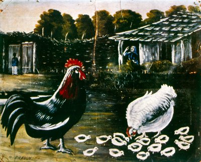 Poulet et coq - Niko Pirosmani