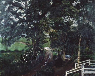 Atmosphère pluvieuse sous les arbres au presbytère de Jolster - Nikolai Astrup