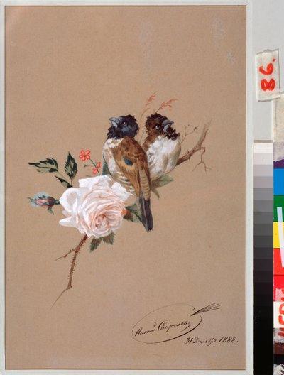 Deux oiseaux sur une rose - Nikolai Egorevich Sverchkov