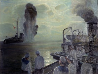 Révolution russe de 1917 : la flotte de la mer Noire russe coulant ses propres bateaux le 18 juin 1918. Peinture de Nikolai Eviampievich Bublikov (1871-1942), huile sur toile - Nikolai Evlampievich Bublikov
