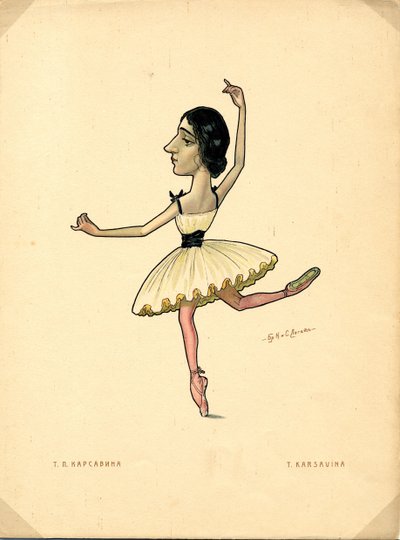 Danseuse de ballet Tamara Karsavina, de : Ballet russe en caricatures, 1902-1905 - Nikolai Gustavovich Legat
