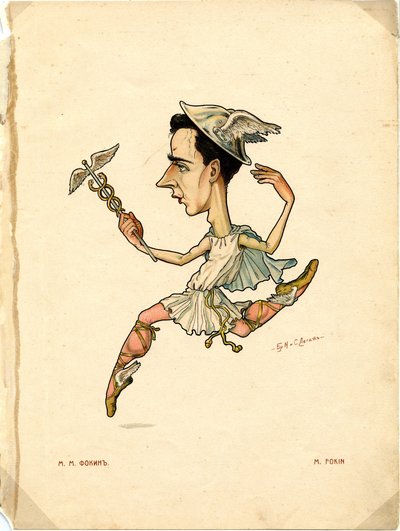 Danseur de ballet et chorégraphe Michel Fokine De : Ballet russe en caricatures, 1902-1905 - Nikolai Gustavovich Legat