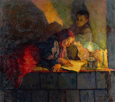 Enfants lisant à la chandelle - Nikolai Petrovich Bogdanov Belsky