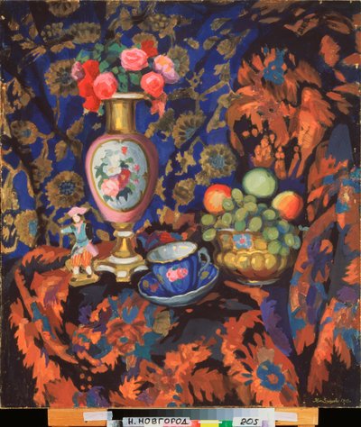 Nature morte avec porcelaine et fleurs - Œuvre de Nikolai Semyonovich Zaytsev (1885-1938) - Nikolai Semyonovich Zaytsev