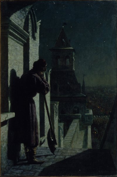 Strelets sur la tour du Kremlin de Moscou par nuit de clair de lune, années 1890 - Nikolai Sergeyevich Matveyev