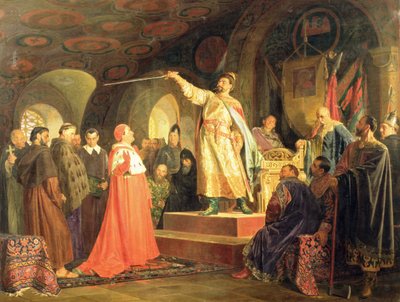 Le prince Roman de Halych-Volhynia recevant les ambassadeurs du pape Innocent III, 1875 - Nikolai Vasilievich Nevrev