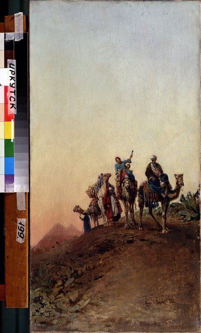 Chameaux près des pyramides de Guizeh - Nikolai Yegorovich Makovsky