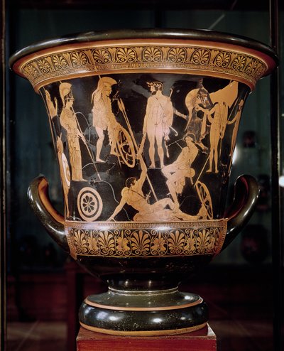 Calyx krater à figures rouges attiques représentant Hercule portant une couronne de laurier avec Athéna et d
