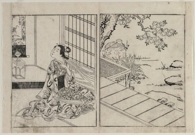 Femme regardant un rouleau suspendu, vers 1740 - Nishikawa Sukenobu