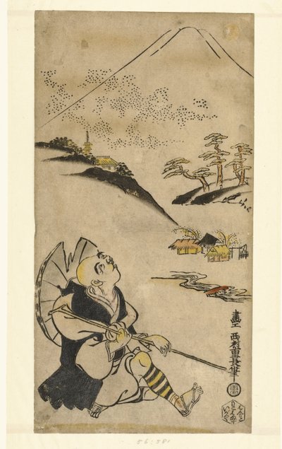 Le poète-prêtre Saigyo Hoshi regardant le mont Fuji - Nishimura Shigenaga