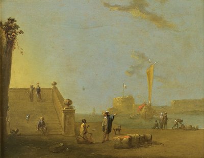 Scène de port dans un port espagnol - Norbert Joseph Carl Grund