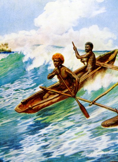 Une pirogue avec balanciers sur les mers des Nouvelles-Hébrides, 1908 - Norman Hardy