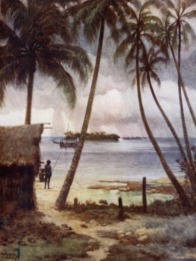 Un jour de tempête dans le lagon de Rubiana, Îles Salomon (lithographie en couleur) - Norman Hardy