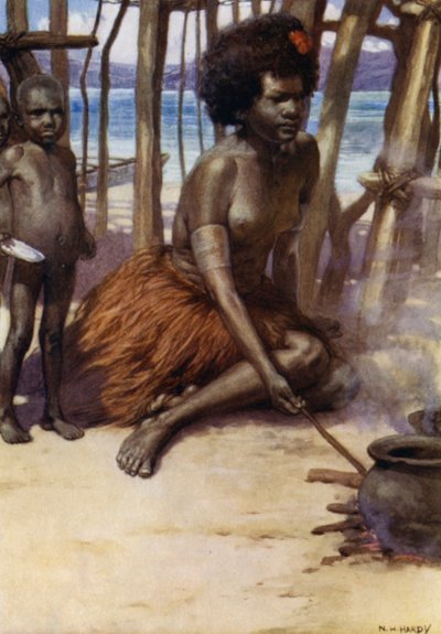 Préparation du repas, Nouvelle-Guinée britannique - Norman Hardy