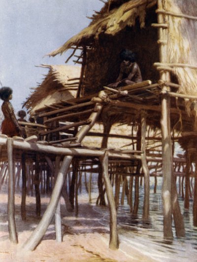 Dans les habitations sur pilotis à Hanuabada, Port Moresby, Nouvelle-Guinée britannique - Norman Hardy