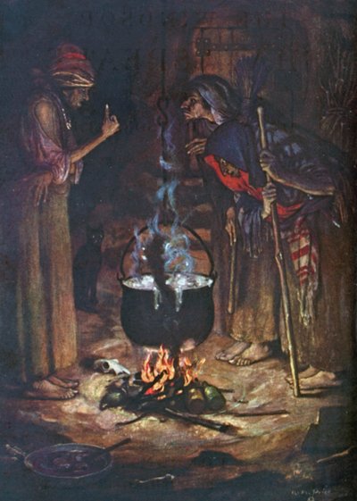 Les sœurs bizarres. Macbeth - Acte IV, Scène 1 (lithographie couleur) - Norman Mills (after) Price