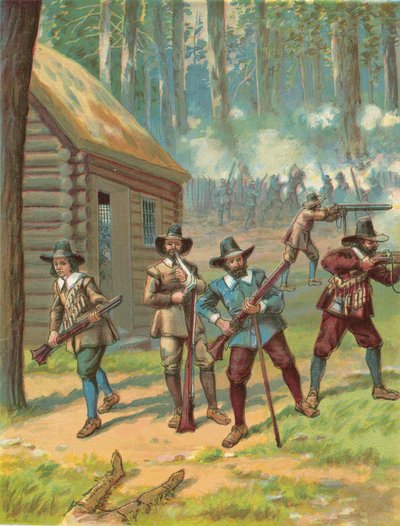 Les Pèlerins combattant les Indiens - North American