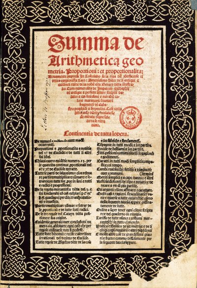 "Summa Arithmetica" de Luca Pacioli - Northern Italian School