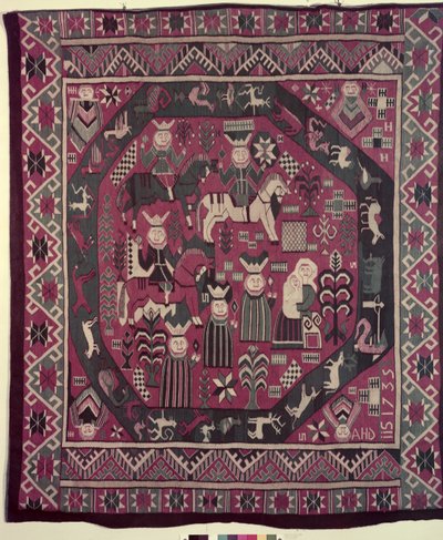 Tapis représentant des chevaliers, une mère avec son enfant et diverses autres figures, 1735 - Norwegian School