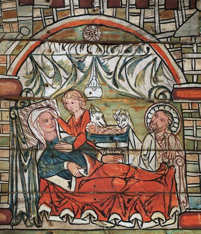 Nativité de Jésus, fresque, fin du 13ème siècle, Norvège - Norwegian School